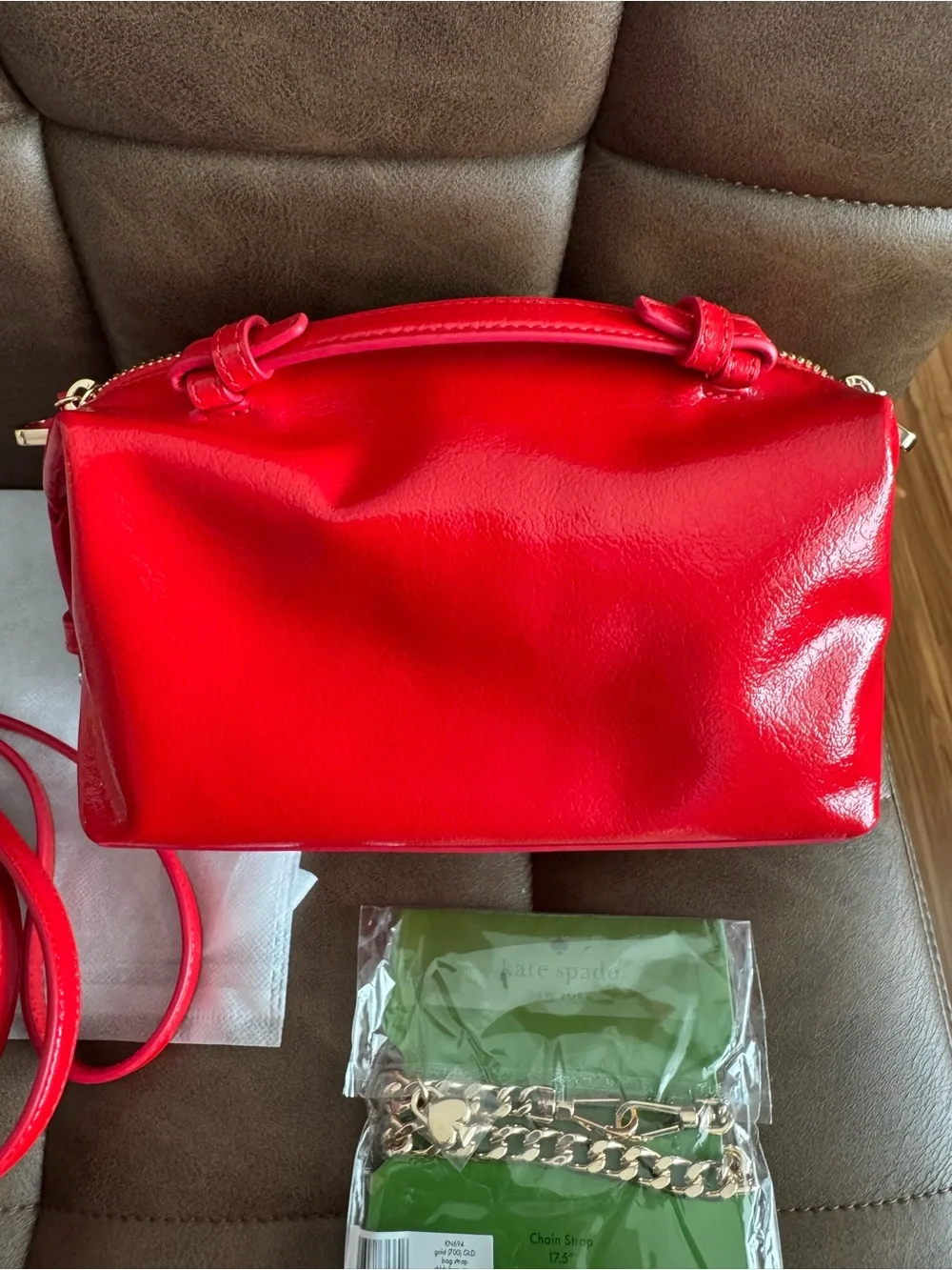 BNNU Kate Spade Red Patent Leather Crossbody with Gold Hardware